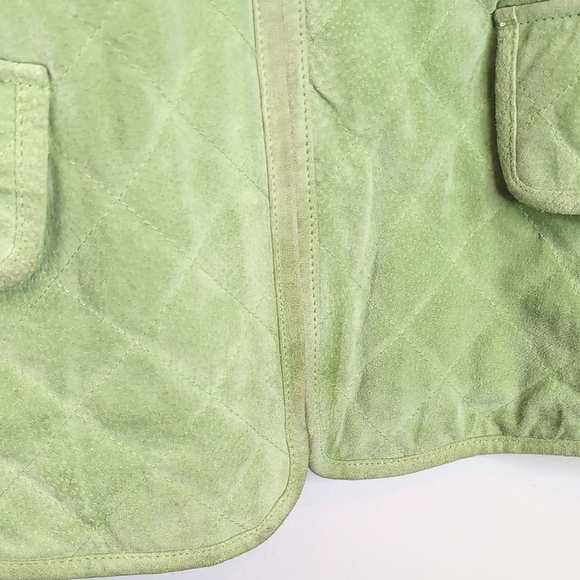 Vintage Women's Passports Lime Green Quilted Leather Suede Jacket 14 - Picture 5 of 16